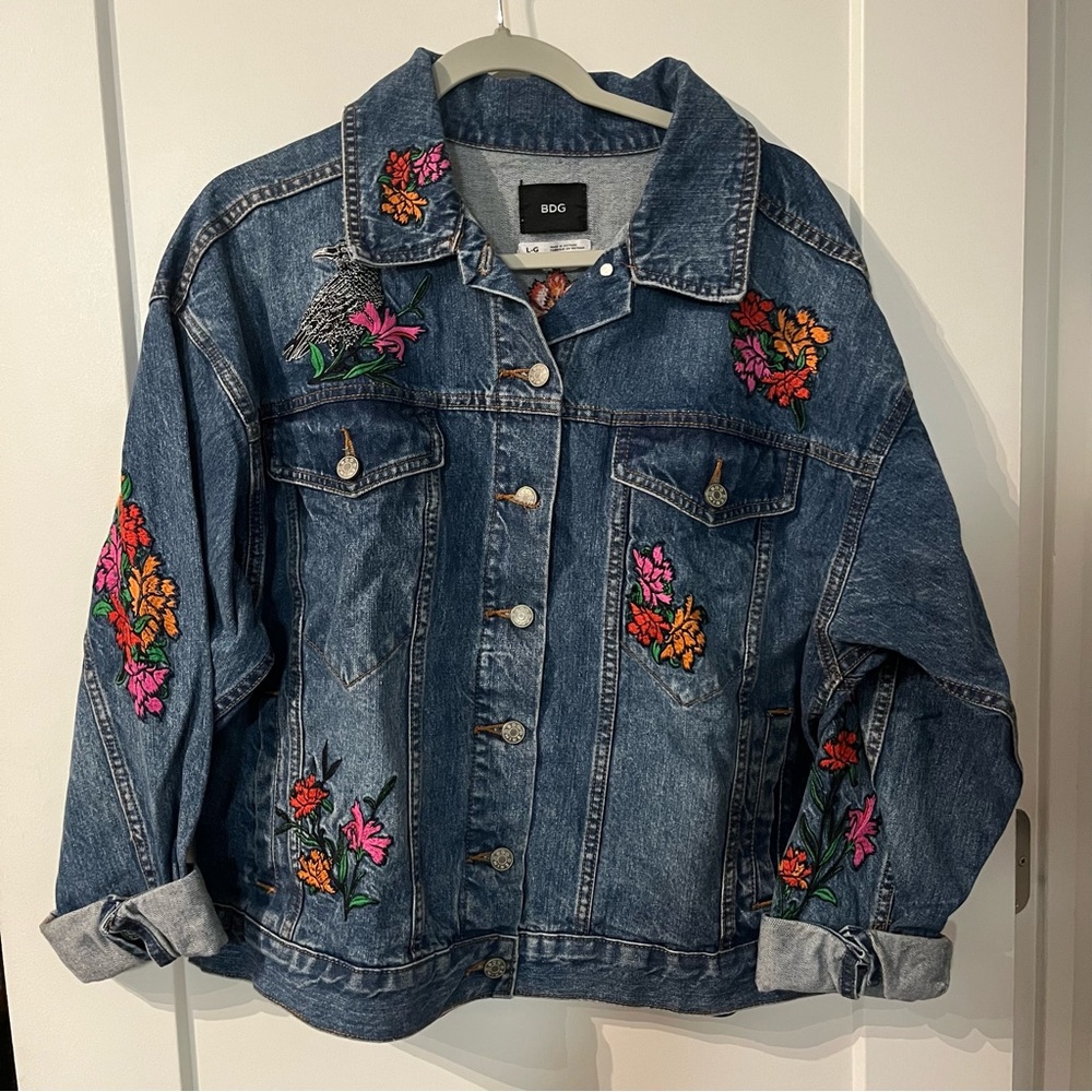 Like New BDG Embroidered Floral Jean Jacket